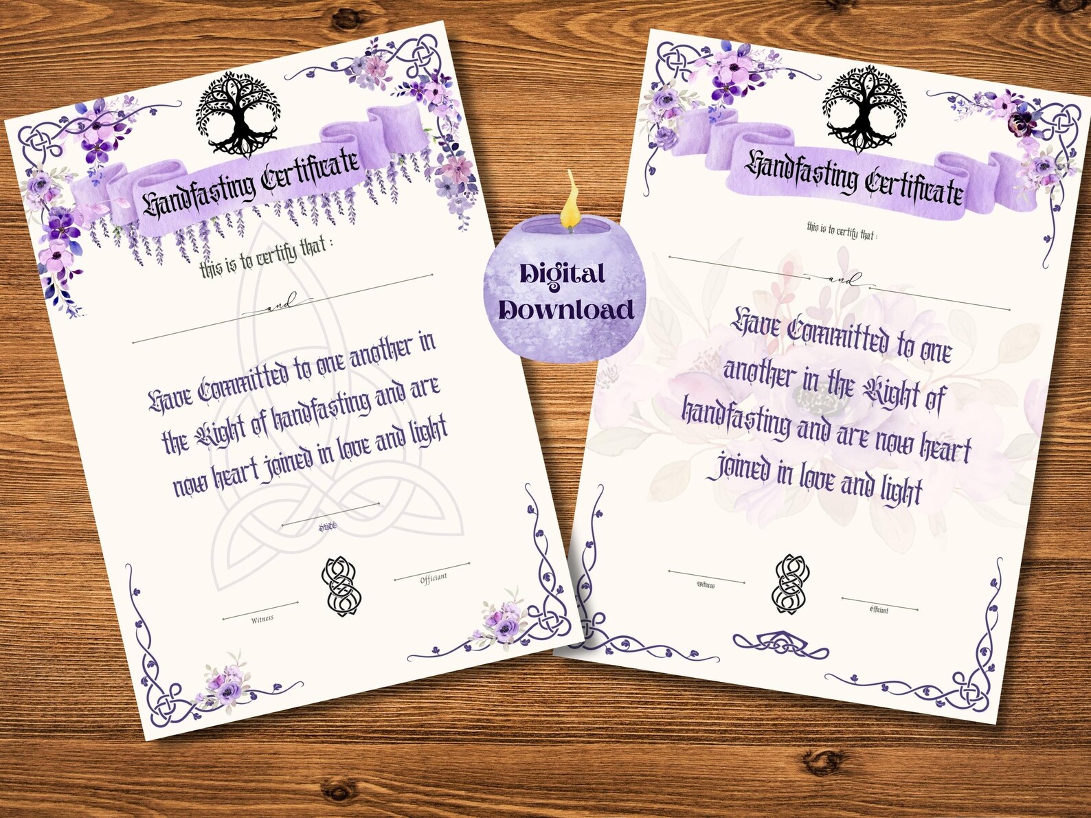 Handfasting Certificate Printable, Pagan Wedding Engagement Ritual Druid Witch Celtic Viking ...