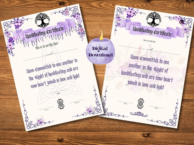 Handfasting Certificate Printable, Pagan Wedding Engagement Ritual ...