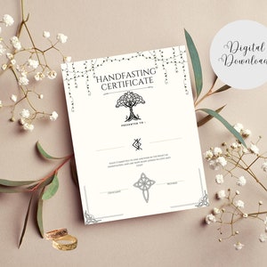 Handfasting Certificate Printable, Pagan Wedding Engagement Ritual Witch Celtic Viking Blessing ...