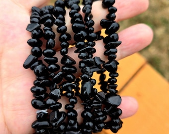 Black obsidian crystal stretch bracelet, black obsidian chip stone beaded bracelet, Black Obsidian Stretchy String Bracelet Natural Gemstone