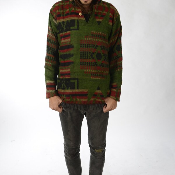 Wollpullover mit Fransen, Hoodie aus Indien, ethnic boho, gypsy, goa, psy, mexican, african