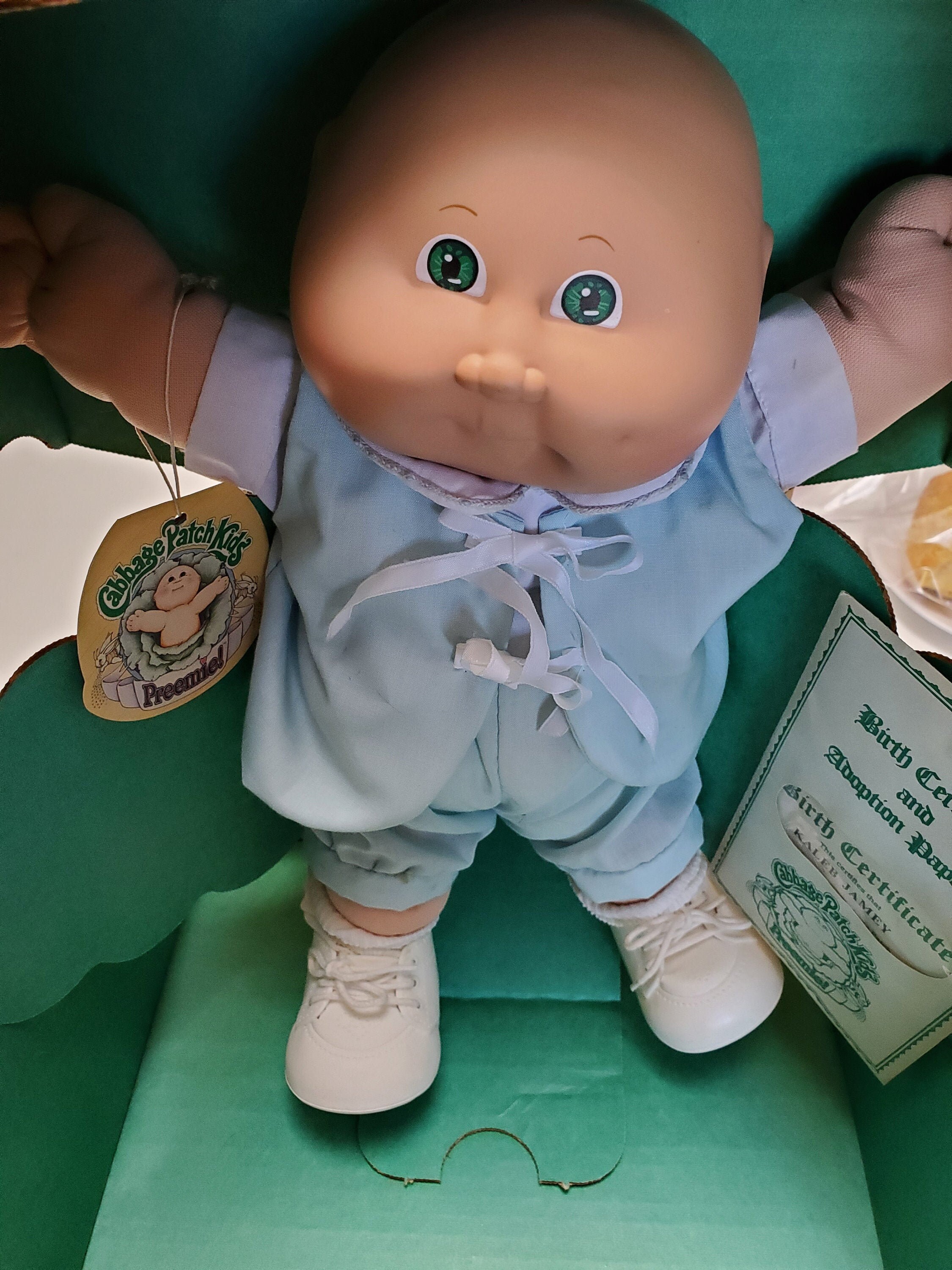 Vintage HTF Coleco Cabbage Patch Preemie Baby Boy Bald Green