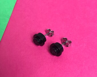 Black Round Stud Earrings...Handmade using LEGO® parts