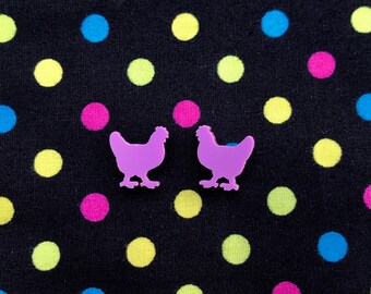 Pink Chicken Stud Earrings