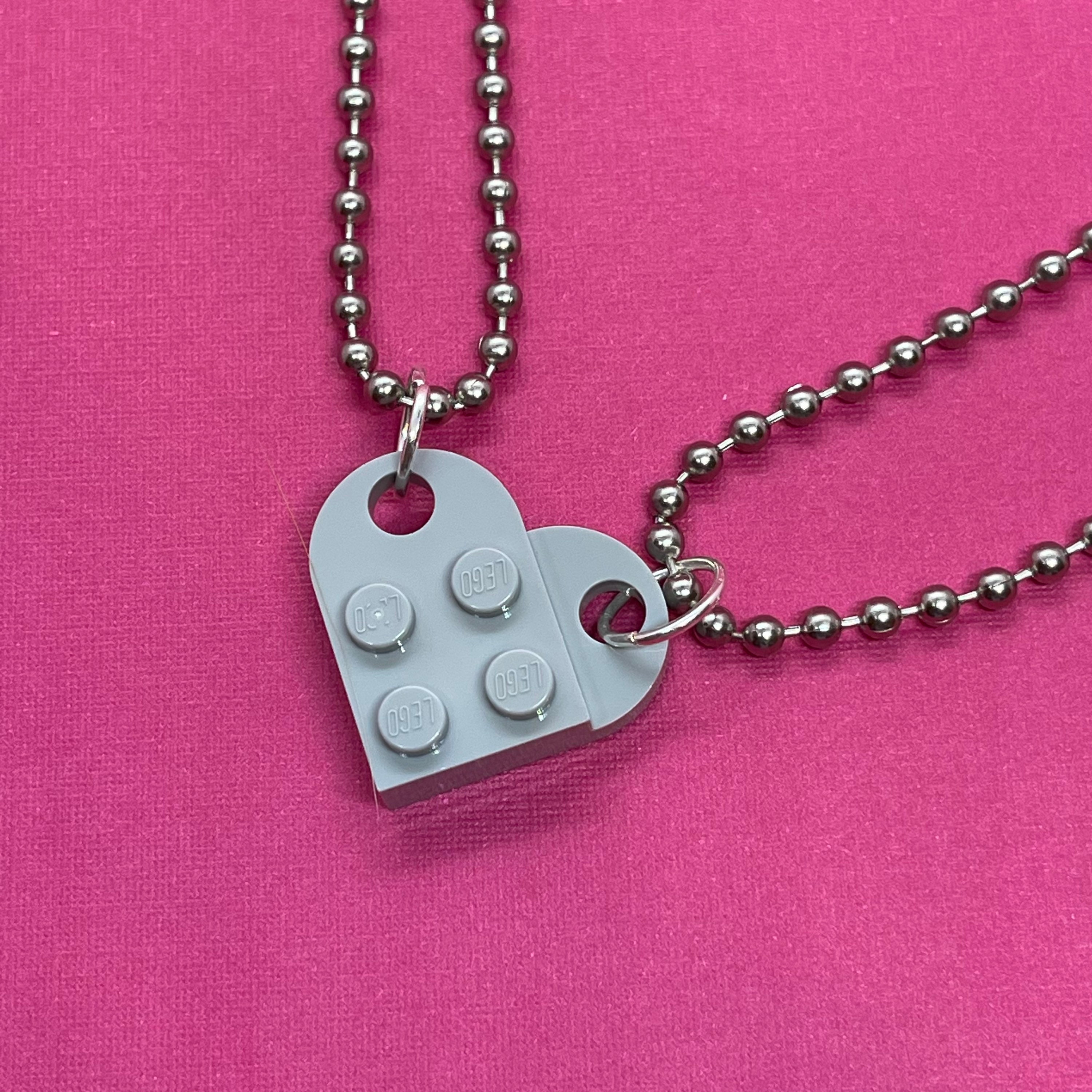 Grey Love Heart Friendship Necklaces Set of 2 Necklaces Handmade using LEGO parts