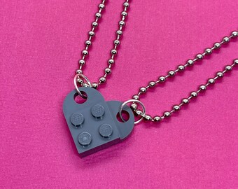 Grey Love Heart Friendship Necklaces- Set of 2 Necklaces...Handmade using LEGO® parts