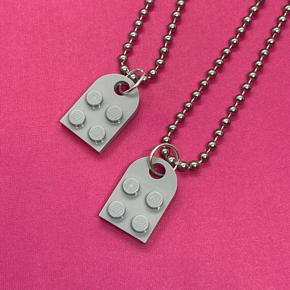 Grey Love Heart Friendship Necklaces Set of 2 Necklaces Handmade using LEGO parts