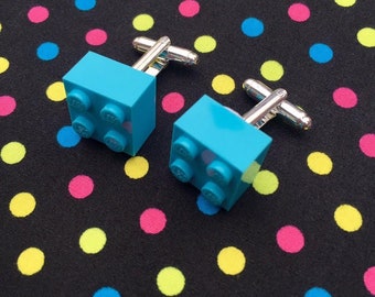 Aqua Blue Brick Cufflinks...Handmade using LEGO®