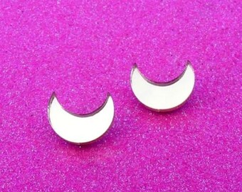 Gold Crescent Moon Stud Earrings