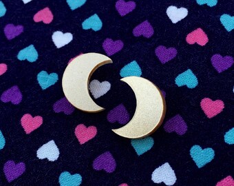 Gold Crescent Moon Stud Earrings