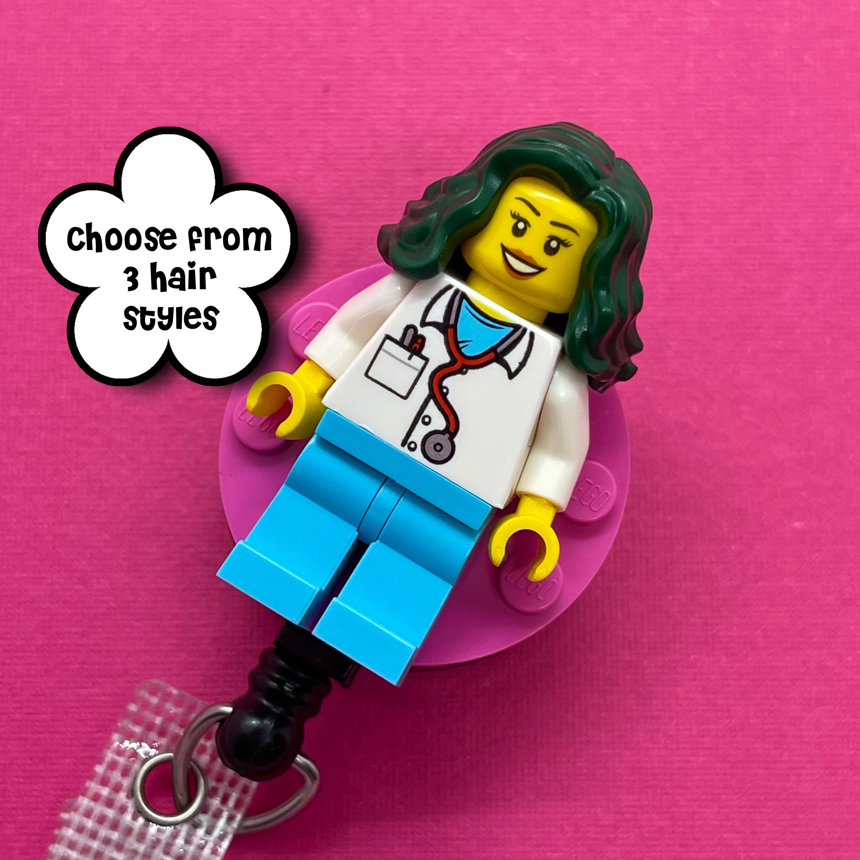 Blue Green Hair Alternative Nurse Doctor Minifigure ID Holder