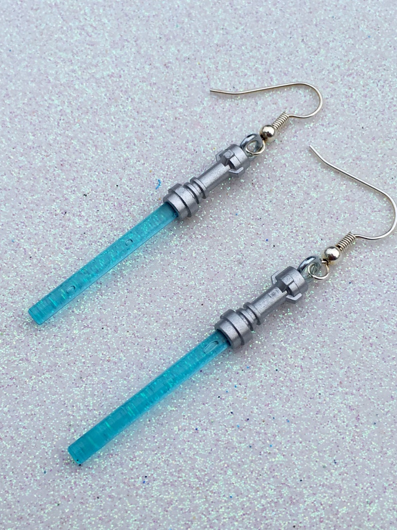 Light Blue Light Saber Dangle Earrings..Handmade using LEGO® parts image 1