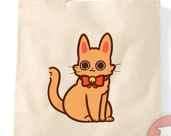 Kawaii cute kitty cat design natural tote bag reusable shopping bag environmentally friendly feline