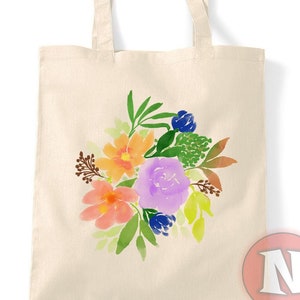 Beautiful flower natural tote bag reusable shopping bag environmentally friendly nature water colour gardening flora