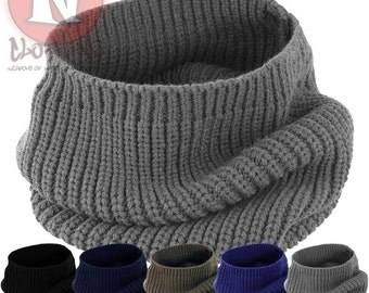 Unisex Snood Knitted Knit Neck Warmer Winter Ski Snow Scarf Mens Ladies Womens