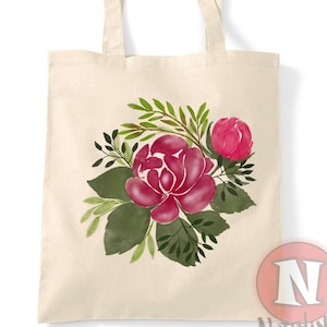 Beautiful flower natural tote bag reusable shopping bag environmentally friendly nature gardening flora