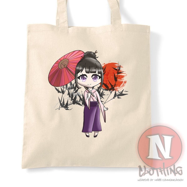 Japanese anime girl natural tote bag setting sun bamboo scene reusable shopping bag environmentally friendly nature