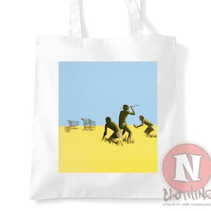 Banksy cavemen hunting trolleys tote bag reusable shopping bag environmentally friendly