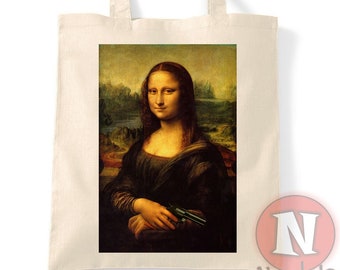 Mona Lisa pistola bolsa de asas natural bolsa de compras reutilizable naturaleza respetuosa con el medio ambiente