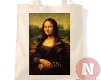 Mona Lisa pistola bolsa de asas natural bolsa de compras reutilizable naturaleza respetuosa con el medio ambiente