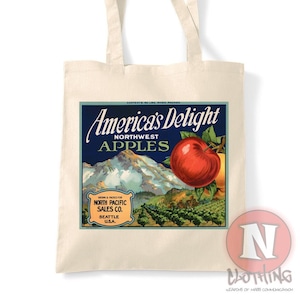 America&#39;s Delight Marke Äpfel Einkaufstasche Vintage Obst Verpackung Label wiederverwendbare Einkaufstasche umweltfreundlich