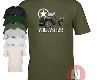 World war 2 Willys MB t-shirt. A classic Allied military vehicle from the second world war
