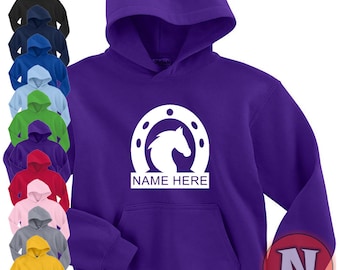 Custom Horse shoe children’s Hoodie hooded top cheval et poney équitation personnalisée