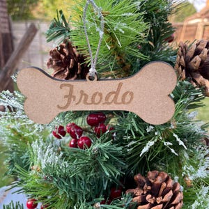 Personalised dog bone Christmas tree decoration add your pets name