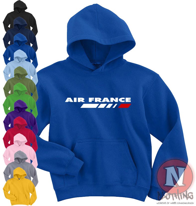 Air France Felpa Cappuccio Cerniera Ricamato Aereo Logo Hoodie Uomo Accessori