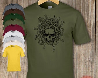 Gothic Medusa skull t-shirt Skull snake grunge retro style goth tee