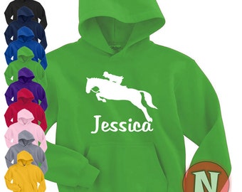 Équitation sur mesure de dessus et de poney de hoodie d’enfants de saut d’affiche personnalisée