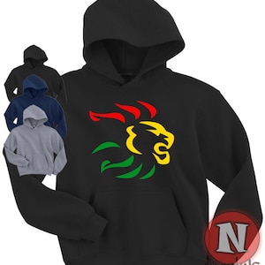 Rasta Lion head reggae Hoodie Jamaica roots red yellow green motif polycotton adult hooded sweatshirt