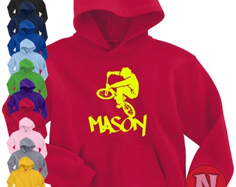 Custom print BMX  children's Hoodie hooded top trick cycle bicycle - Add your child's name