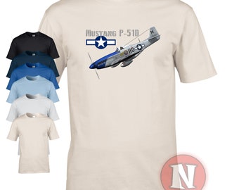 P51 Mustang fighter aircraft t-shirt USAF  design. The legendary World War 2 fighter aircraft