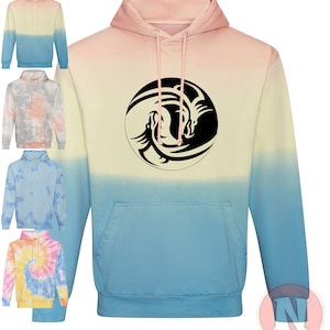 Dragons yin yang tie dye Hoodie hooded top Asian martial arts graphic dip dye