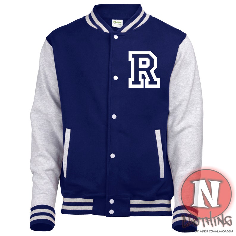 Custom Kids Varsity Jacket, for Sports and after school clubs, Name or Number Varsity, Personalised Unisex Baseball Jacket Navy/heather grey