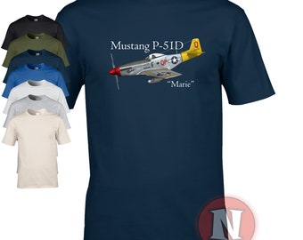 P51 Mustang "Marie" fighter aircraft t-shirt USAF  design. The legendary World War 2 fighter aircraft