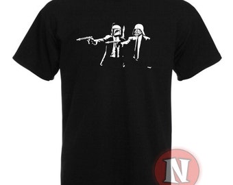 Darth and Boba Pulp Fiction style t-shirt Empire humour tees. Great spoof t-shirt.
