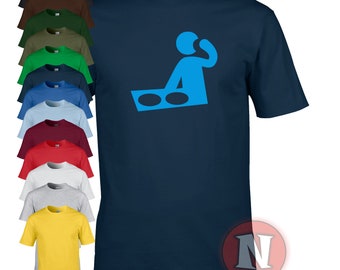 DJ graphic t-shirt.  Deejay at the turntables stylized design teeshirt