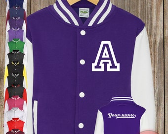 Aangepaste Kids Varsity Jacket, voor sport- en naschoolse clubs, naam of nummer Varsity, gepersonaliseerde unisex honkbaljas