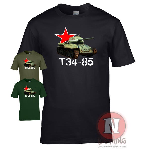 World war 2 Russian T34-85 tank t-shirt. A classic Axis military vehicle from the second world war