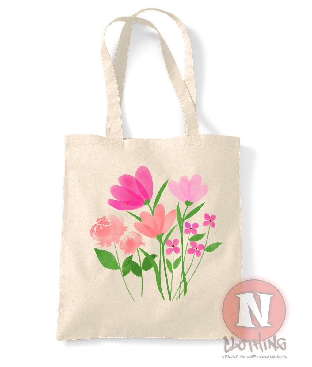 Wild Flower Design Natural Tote Bag Reusable Shopping Bag Environmentally Friendly Nature Water Colour Gardening Flora Etsy Canada