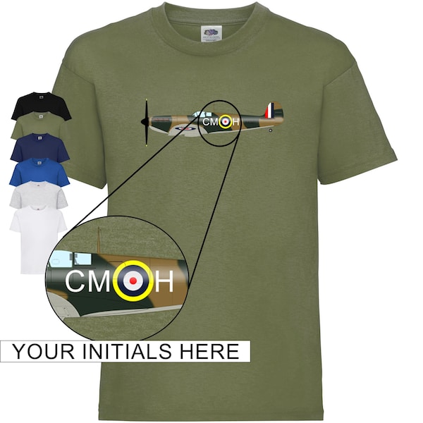 Spitfire children's t-shirt. Customize with your child's initials. 100% cotton, great gift idea