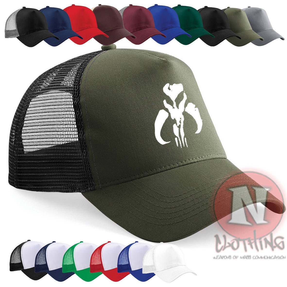Boba Fett Mandalorian Cap Half Mesh Retro Trucker Baseball Hat Star Wars Jenga Fett Various Colours. Snapback Adjuster. Printed Design. Etsy