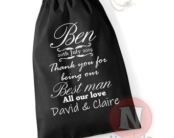 Wedding day gift bag "Best Man" natural cotton drawstring stuff bag Natural, black or navy blue in 4 sizes