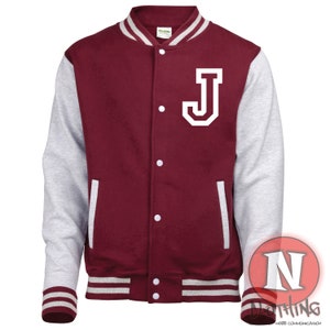 Custom Kids Varsity Jacket, for Sports and after school clubs, Name or Number Varsity, Personalised Unisex Baseball Jacket Burgundy/heathergrey