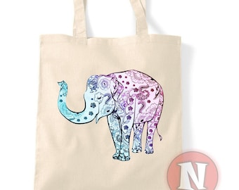 Elephant natural tote bag pastel blue and pink reusable shopping bag environmentally friendly nature reusable