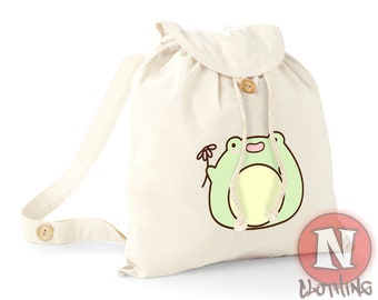 Süße Frosch Rucksack Tasche wiederverwendbar umweltfreundlich natur in natur oder schwarz