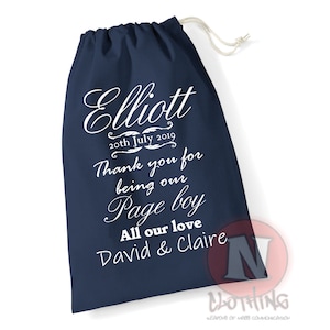 Sac cadeau pour le jour du mariage "Page boy" sac à cordon en coton naturel Naturel, noir ou bleu marine en 4 tailles
