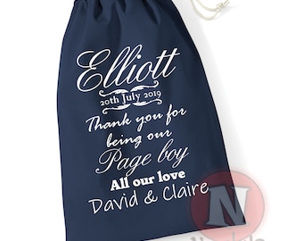 Wedding day gift bag &quot;Page boy&quot; natural cotton drawstring stuff bag Natural, black or navy blue in 4 sizes